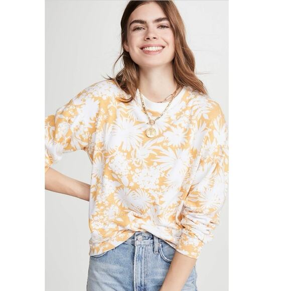Sundry Sweatshirt White And Yellow Floral Print Crew Long Sleeve Size 0 NWOT - Picture 1 of 9